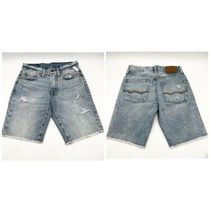 American Eagle Rainbow Embroidered Denim Bermuda Shorts Distressed Unisex Sz 26